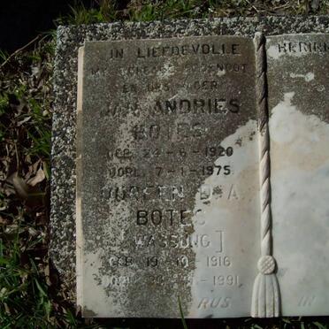 BOTES Jan Andries 1920-1975 &amp; Doreen D.A. WASSUNG 1916-1991