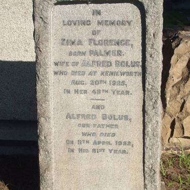 BOLUS Alfred -1952 &amp; Zima Florence PALMER -1925