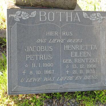 BOTHA Jacobus Petrus 1900-1967 &amp; Henrietta Eileen RENTZKE 1906-1976