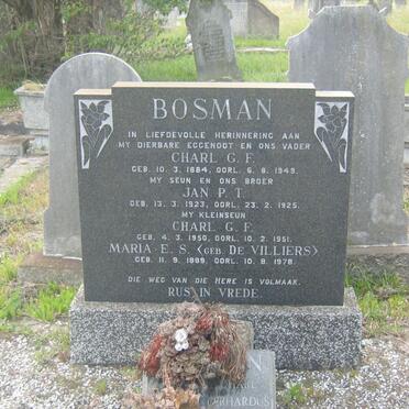 BOSMAN Charl G.F. 1884-1949 &amp; Maria E.S. DE VILLIERS 1889-1978 :: BOSMAN Jan P.T. 1923-1925 :: BOSMAN Charl G.F. 1950-1951