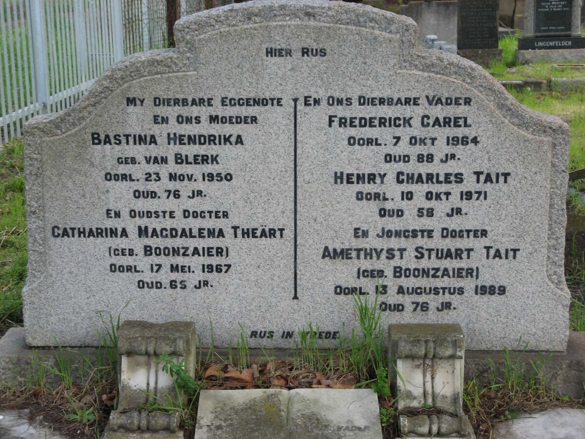 BOONZAIER Frederick Carel -1964 &amp; Bastina Hendrika VAN BLERK -1950 :: THEART Catharina Magdalena nee BOONZAIER -1967