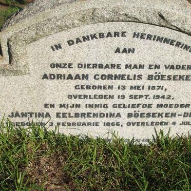 BOESEKEN Adriaan Cornelis 1871-1942 &amp; Jantina Eelbrendina DE COCK 1866-1955