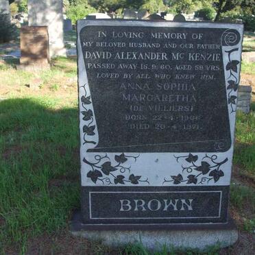 BROWN David Alexander Mc Kenzie  -1960 &amp; Anna Sophia Margaretha DE VILLIERS 1906-1971