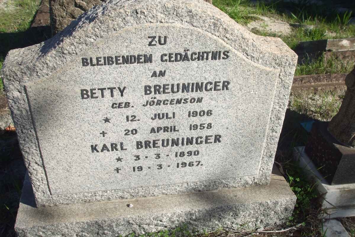 BREUNINGER Karl 1890-1967 &amp; Betty JORGENSON 1906-1958