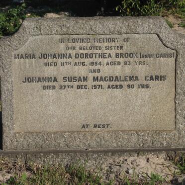 BROOK Maria Johanna Dorothea nee CARIS -1954 :: CARIS Johanna Susan Magdalena -1971