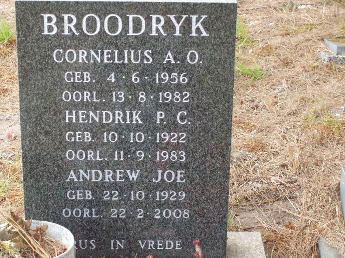 BROODRYK Cornelius A.O. 1956-1982 :: BROODRYK Hendrik P.C. 1922-1983 :: BROODRYK Andrew Joe 1929-2008