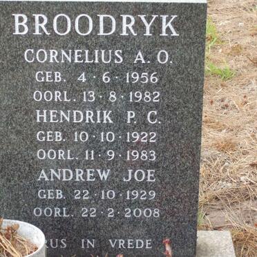 BROODRYK Cornelius A.O. 1956-1982 :: BROODRYK Hendrik P.C. 1922-1983 :: BROODRYK Andrew Joe 1929-2008