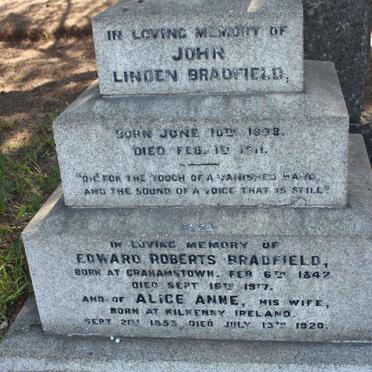 BRADFIELD John Linden 18?8-1911 :: BRADFIELD Edward Roberts 1842-1917 &amp; Alice Anne 1853-1920
