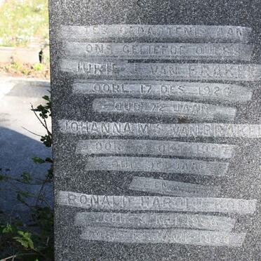 BRAKEN Jurie J., van 1926 &amp; Johanna M.S. -1947 :: KOEN Ronald Harold 1936-19??