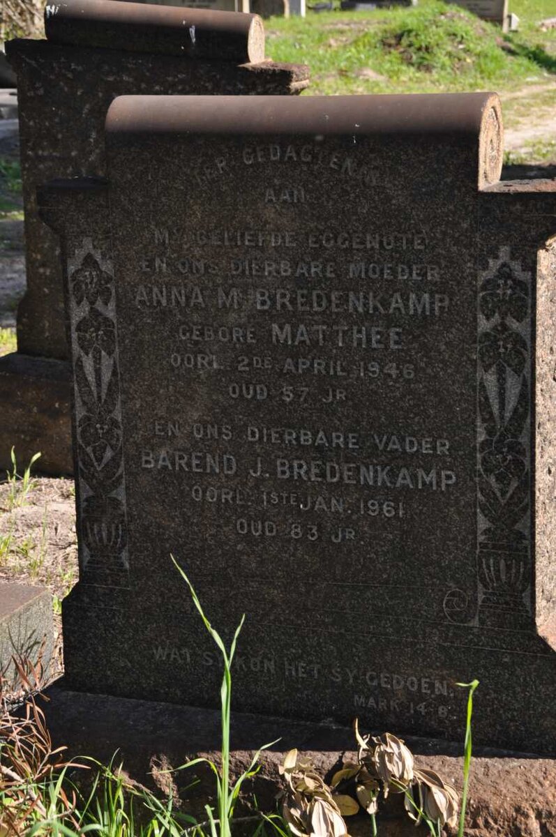 BREDENKAMP Barend J. -1961 &amp; Anna M. MATTHEE -1946