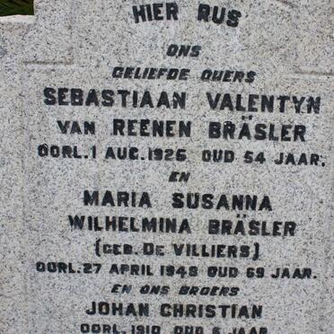 BRäSLER Sebastiaan Valentyn van Reenen -1926 &amp; Maria Susanna Wilhelmina DE VILLIERS -1948