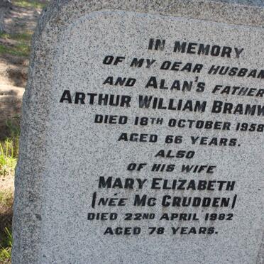 BRAMWELL Arthur William -1958 &amp; Mary Elizabeth Mc GRUDDEN -1982