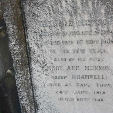 MUNSON George -1905 &amp; Mary Ann BRAMWELL -1918