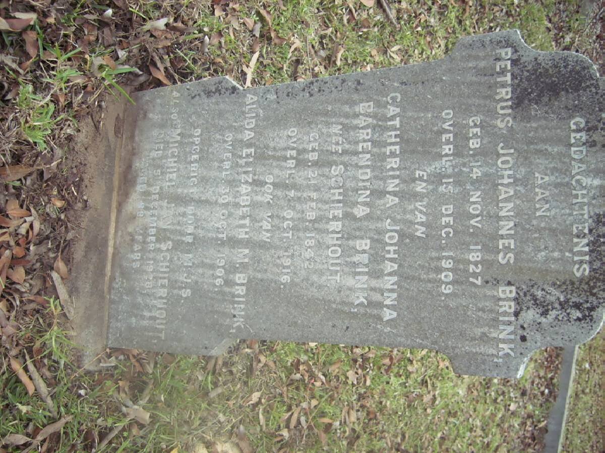 BRINK Petrus Johannes 1827-1909 &amp; Catherina Johanna Barendina SCHIERHOUT 1842-1916 - see description for rest of names