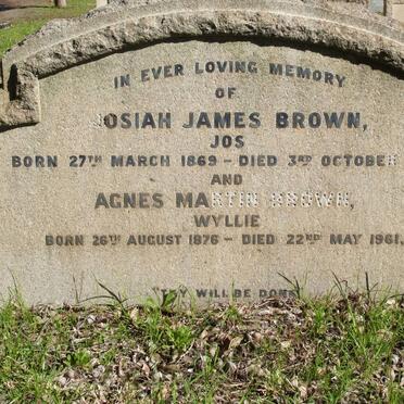 BROWN Josiah James 1869-1939 &amp; Agnes Martin WYLLIE 1876-1961 :: BROWN William Henry -1934
