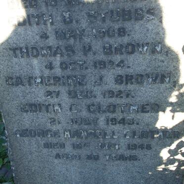 BROWN Victor G. -1894 :: STUBBS Edith B. -1908 :: BROWN Thomas P. -1924 :: BROWN Catherine J. -1927 