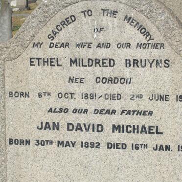 BRUYNS Jan David Michael 1892-1959 &amp; Ethel Mildred GORDON 1891-1950 :: ? Muriel Johanna nee FENNEY 1914-1956