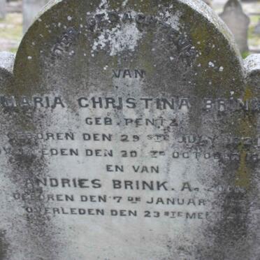 BRINK Andries A. 1822-1893 &amp; Maria Christina PENTZ 1821-1885