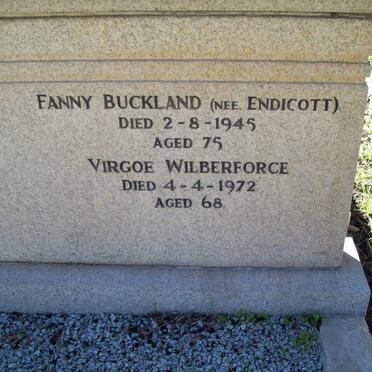 BUCKLAND Fanny nee ENDICOTT -1945 :: WILBERFORCE Virgoe -1972