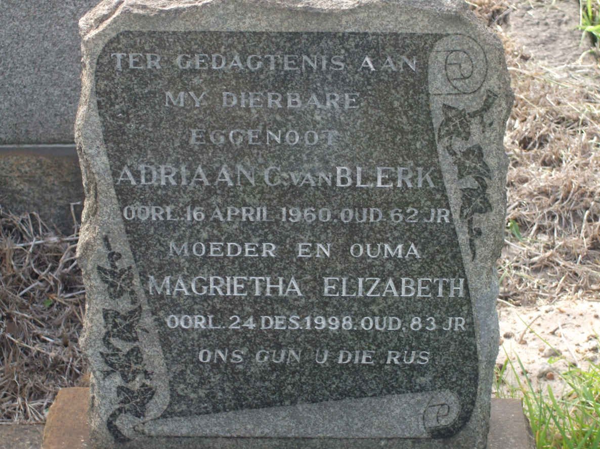 BLERK Adriaan C., van -1960 &amp; Magrietha Elizabeth -1998
