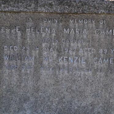 CAMERON William McKenzie -1948 &amp; Anne Helena Maria DARVALL -1927