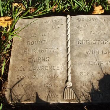 CAIRNS Christopher William 1895-1969 &amp; Dorothy Elizabeth LAWRENCE 1902-1954