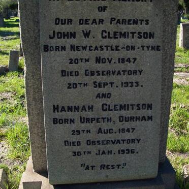 CLEMITSON John W. 1847-1933 &amp; Hannah 1847-1936