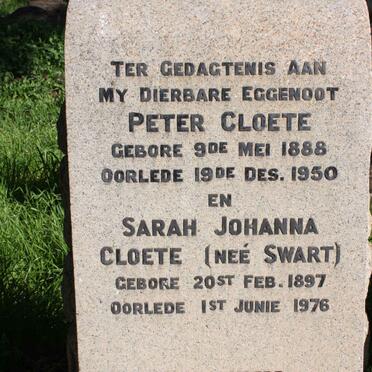 CLOETE Peter 1888-1950 &amp; Sarah Johanna SWART 1897-1976