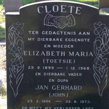 CLOETE Jan Gerhard 1894-1973 &amp; Elizabeth Maria 1899-1968