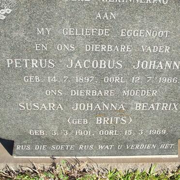 CLAASSENS Petrus Jacobus Johannes 1897-1966 &amp; Susara Johanna Beatrix BRITS 1901-1969