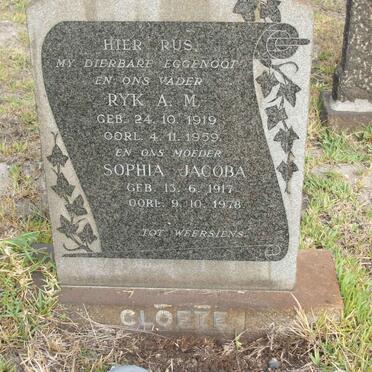 CLOETE Ryk A.M. 1919-1959 &amp; Sophia Jacoba 1917-1978