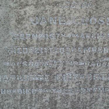 CLOSE Jane 1828-1921 :: CLOSE Charlotte Elizabeth -1940