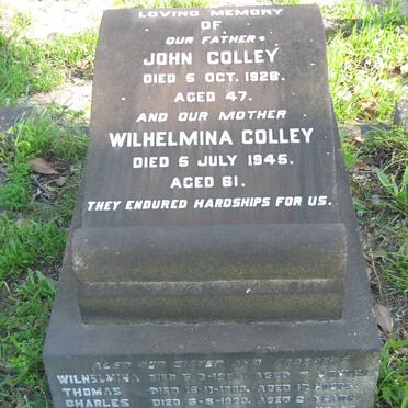 COLLEY John -1928 &amp; Wilhelmina -1945