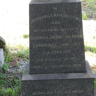 COMBRINCK Hendrika Jacoba Johanna nee LOMBARD 1893-1946