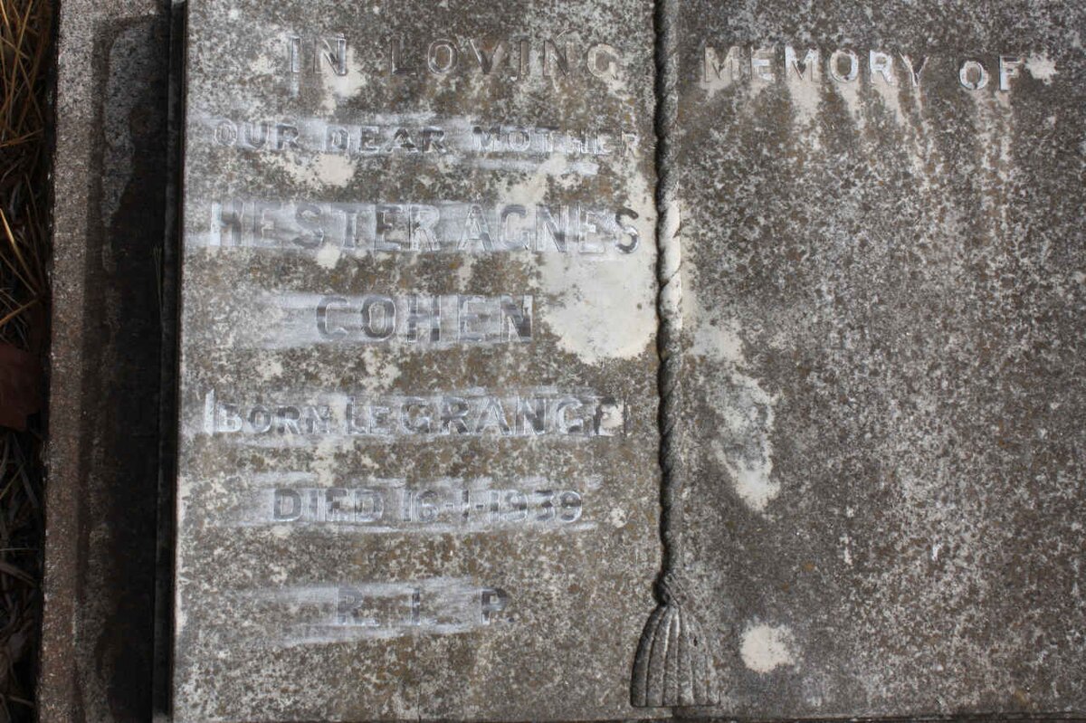 COHEN Hester Agnes nee LE GRANGE -1939