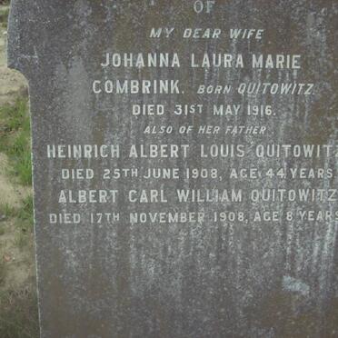 COMBRINK Johanna Laura Marie nee QUITOWITZ -1916 :: QUITOWITZ Heinrich Albert Louis -1908 :: QUITOWITZ Albert Carl William -1908