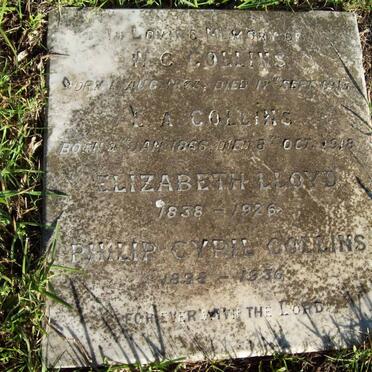 COLLINS W.C. -1915 ::  COLLINS E.A. 1866-1918 :: LLOYD Elizabeth 1838-1926 :: COLLINS Philip Cyril 1898-1936