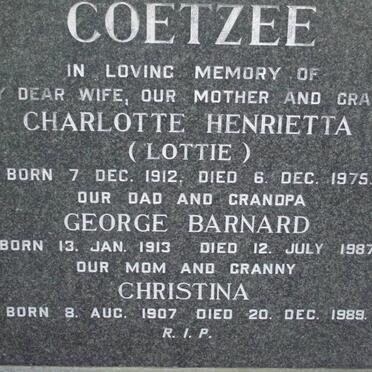 COETZEE George Barnard 1913-1987 &amp; Charlotte Henrietta 1912-1975 :: ? Christina 1907-1989