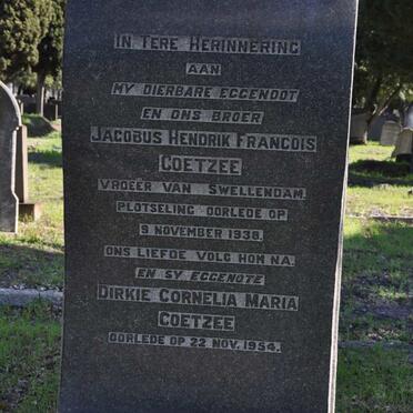 COETZEE Jacobus Hendrik Francois -1938 &amp; Dirkie Cornelia Maria -1954