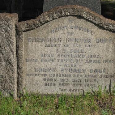 COLE Elizabeth Hunter 1860-1927 :: COLE Lorne Stuart 1895-1941