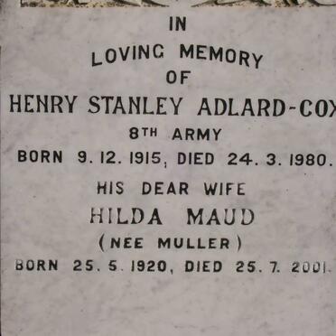 COX Henry Stanley 1915-1980, ADLARD &amp; Hilda Maud MULLER 1920-2001