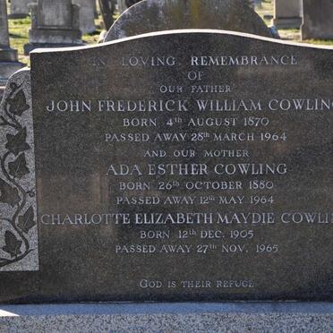 COWLING John Frederick William 1870-1964 &amp; Ada Esther 1880-1964 :: COWLING Charlotte Elizabeth Maydie 1905-1965