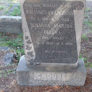 CROUSE Johannes Franciscus 1881-1954 &amp; Susanna Martha Helena SWART 1892-1959