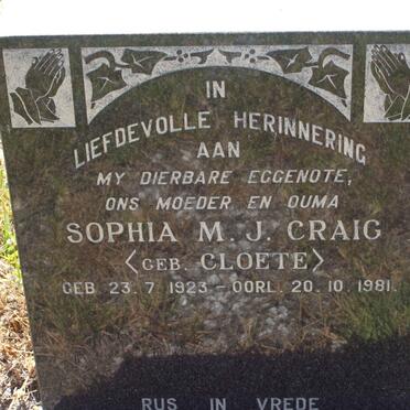 CRAIG Sophia M.J. nee CLOETE 1923-1981