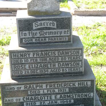 DAWSON Henry Francis -1918 &amp; Rose Elizabeth -1934 :: HILL Ralph Frederick -1921 :: ARMSTRONG Charlotte E. -1948
