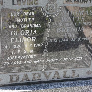 DARVALL  Gloria Elinor 1926-1982 :: DARVEY Thomas Watts 1917-1992 &amp; Brenda Fay 1944-1995