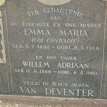 DEVENTER Willem Adriaan, van 1888-1960 &amp; Emma Maria CONRADIE 1892-1958