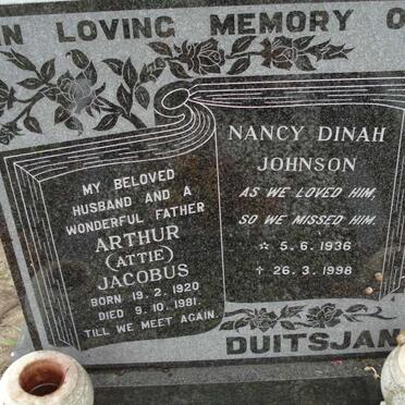 DUITSJAN Arthur Jacobus 1920-1981 &amp; Nany Dinah Johnson 1936-1998