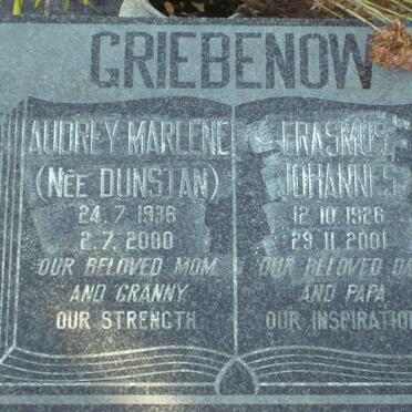 GRIEBENOW  Erasmus Johannes 1926-2001 &amp; Audrey Marlene DUNSTAN 1936-2000