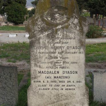 DYASON Joseph Henry -1939 &amp; Magdalen MANZONI 1890-1981